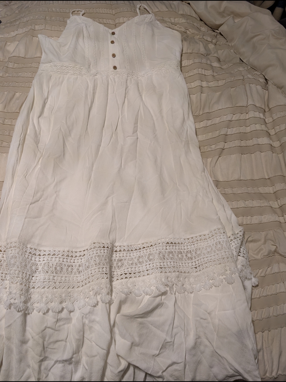 White Boho Lace Trim Maxi Dress
